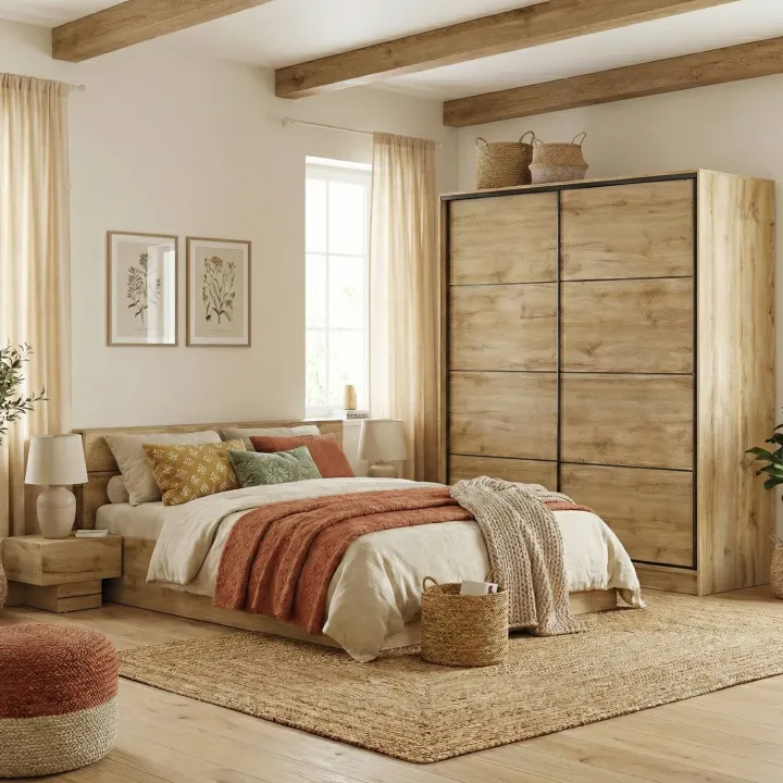 Armadio 180x200h cm 2 ante scorrevoli moderno quercia Tamika