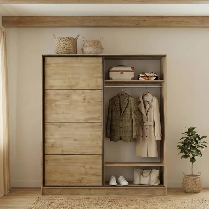 Armadio 180x200h cm 2 ante scorrevoli moderno quercia Tamika