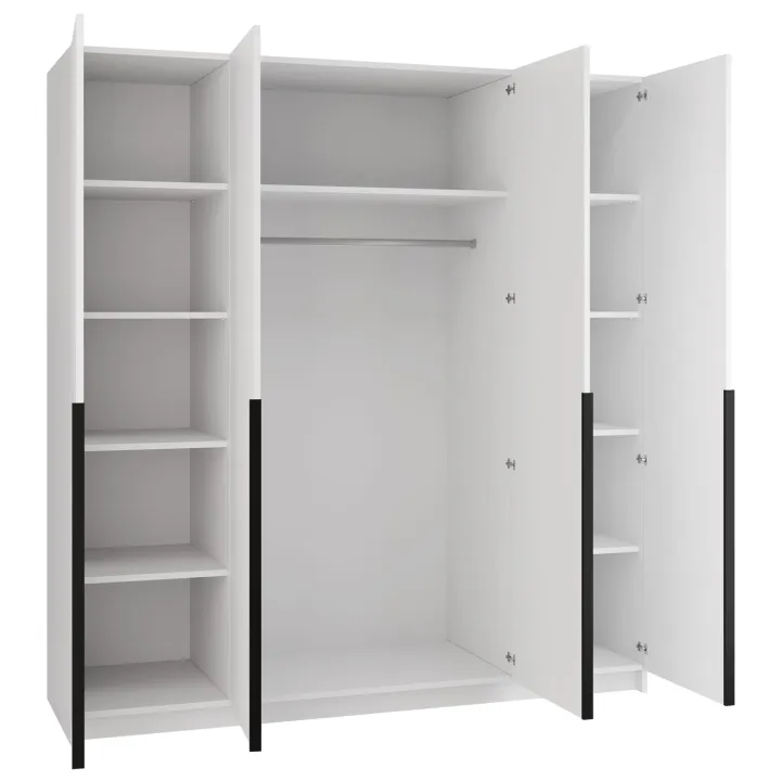 Armadio 200x215h cm 4 ante 2 specchi moderno bianco nero Glammy 4