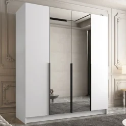 Armadio 200x215h cm 4 ante 2 specchi moderno bianco nero Glammy 4