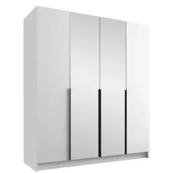 Armadio 200x215h cm 4 ante 2 specchi moderno bianco nero Glammy 4