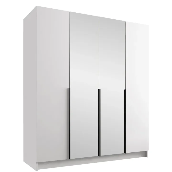 Armadio 200x215h cm 4 ante 2 specchi moderno bianco nero Glammy 4