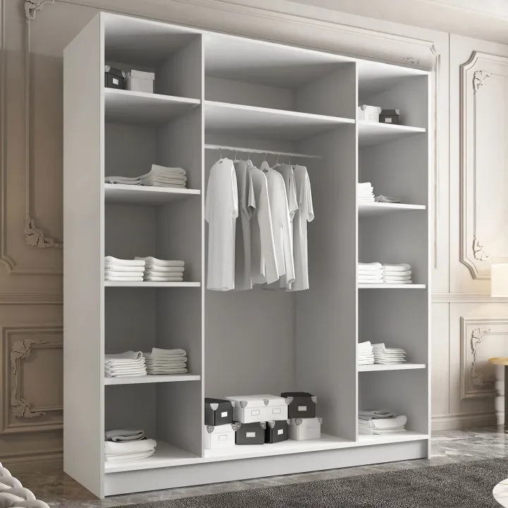 Armadio 200x215h cm 4 ante 2 specchi moderno bianco nero Glammy 4