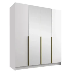 Armadio 200x215h cm 4 ante 2 specchi moderno bianco oro Glammy 4