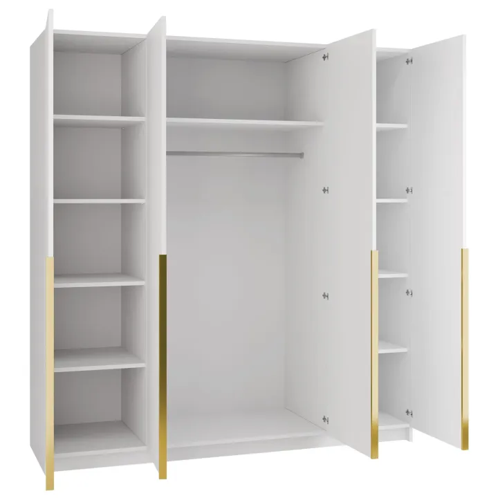 Armadio 200x215h cm 4 ante 2 specchi moderno bianco oro Glammy 4