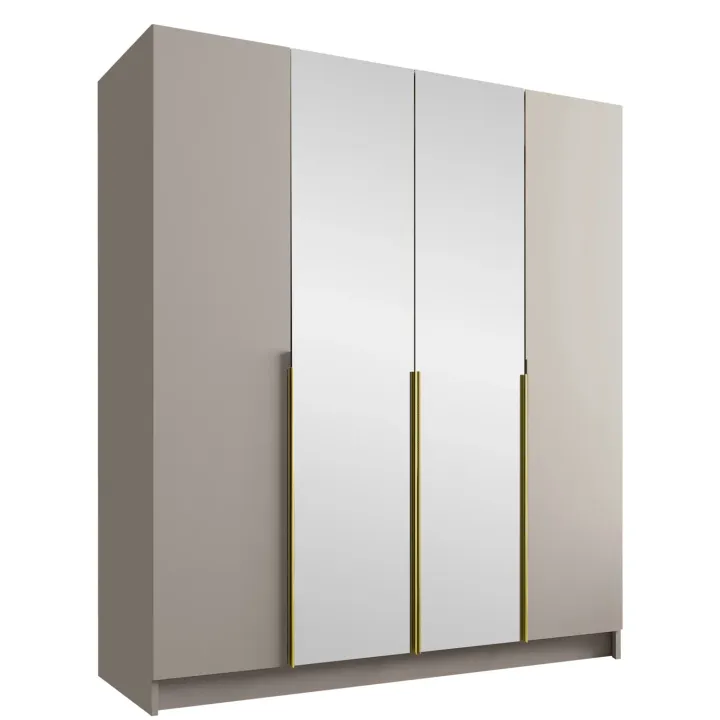 Armadio 200x215h cm 4 ante 2 specchi moderno beige oro Glammy 4