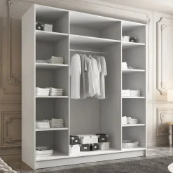 Armadio 200x215h cm 4 ante 4 specchi moderno bianco oro Glammy 4