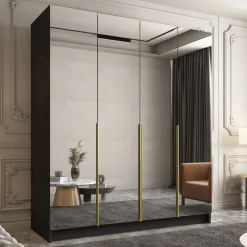Armadio 200x215h cm 4 ante 4 specchi moderno nero oro Glammy 4
