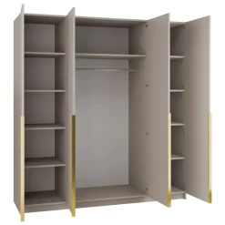 Armadio 200x215h cm 4 ante 4 specchi moderno beige oro Glammy 4