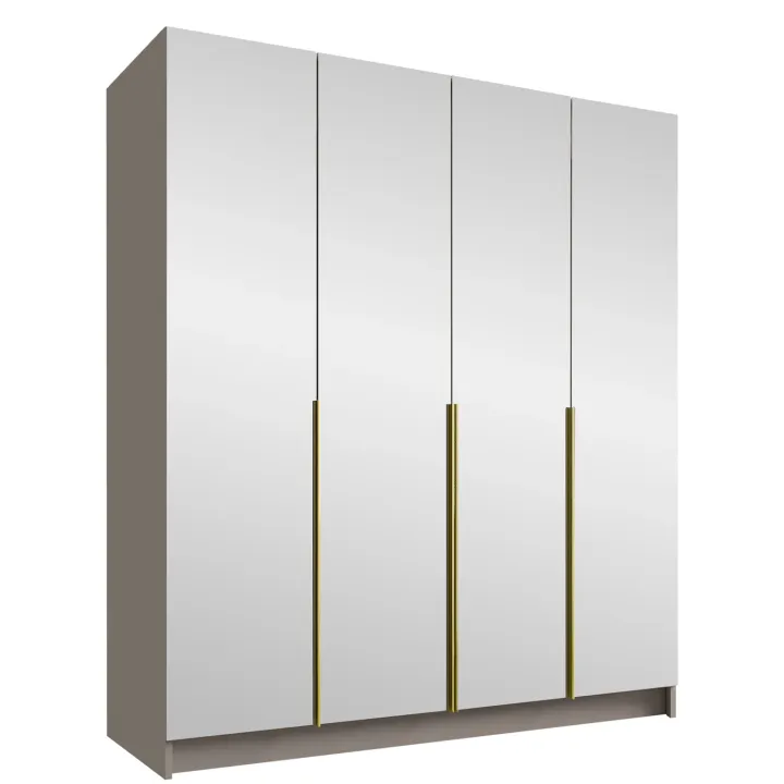 Armadio 200x215h cm 4 ante 4 specchi moderno beige oro Glammy 4