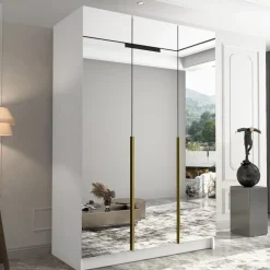 Armadio 150x215h cm 3 ante 3 specchi moderno bianco oro Glammy 3