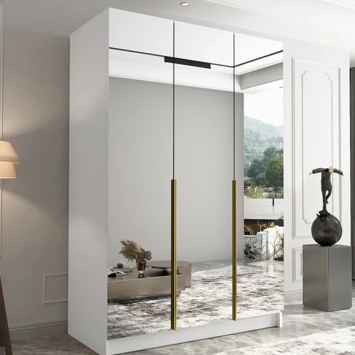 Armadio 150x215h cm 3 ante 3 specchi moderno bianco oro Glammy 3