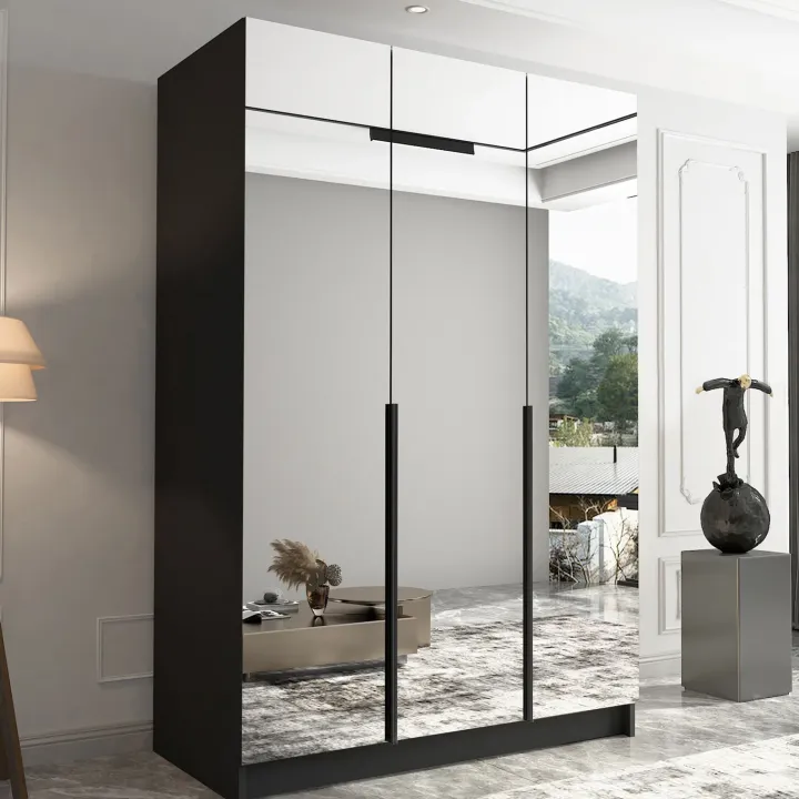 Armadio 150x215h cm 3 ante 3 specchi moderno nero Glammy 3