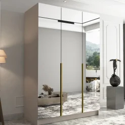 Armadio 150x215h cm 3 ante 3 specchi moderno beige oro Glammy 3