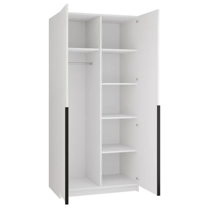 Armadio 100x215h cm 2 ante 2 specchi moderno bianco nero Glammy 2