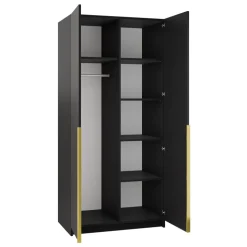 Armadio 100x215h cm 2 ante 2 specchi moderno nero oro Glammy 2