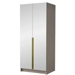 Armadio 100x215h cm 2 ante 2 specchi moderno beige oro Glammy 2