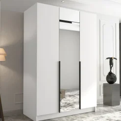 Armadio 150x215h cm 3 ante 1 specchio moderno bianco nero Glammy 3