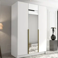 Armadio 150x215h cm 3 ante 1 specchio moderno bianco oro Glammy 3