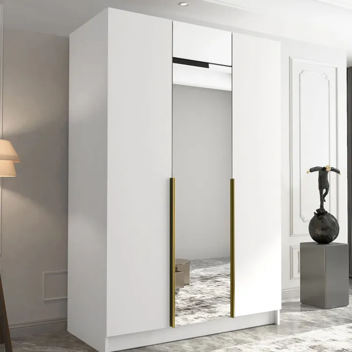 Armadio 150x215h cm 3 ante 1 specchio moderno bianco oro Glammy 3