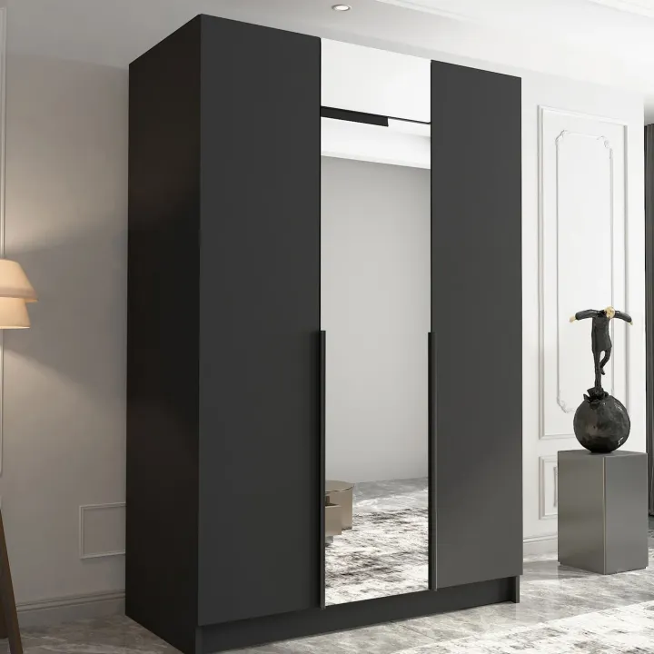 Armadio 150x215h cm 3 ante 1 specchio moderno nero Glammy 3