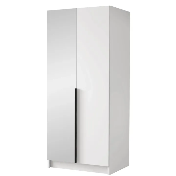 Armadio 100x215h cm 2 ante 1 specchio moderno bianco nero Glammy 2