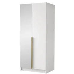 Armadio 100x215h cm 2 ante 1 specchio moderno bianco oro Glammy 2