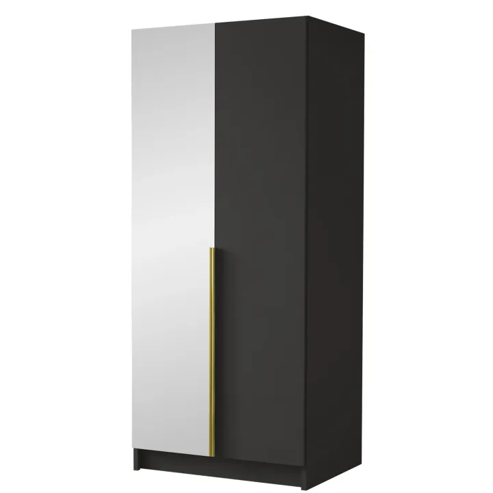 Armadio 100x215h cm 2 ante 1 specchio moderno nero oro Glammy 2