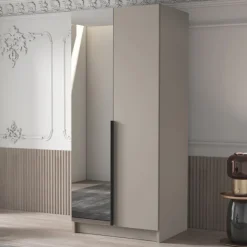 Armadio 100x215h cm 2 ante 1 specchio moderno beige nero Glammy 2