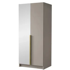 Armadio 100x215h cm 2 ante 1 specchio moderno beige oro Glammy 2