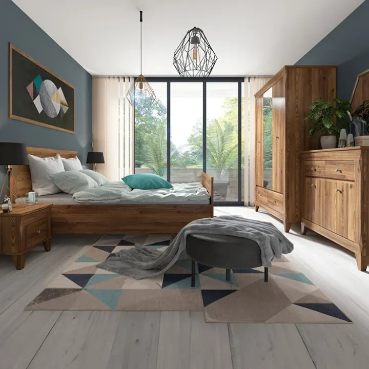 Armadio 144x202h cm 3 ante specchio rovere scuro Lucca