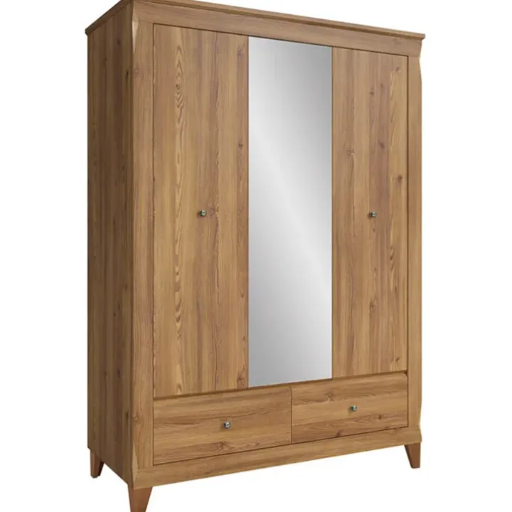 Armadio 144x202h cm 3 ante specchio rovere scuro Lucca