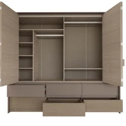 Armadio 240x220h cm 6 cassetti 2 ante a libro rovere scuro marrone Rebecca