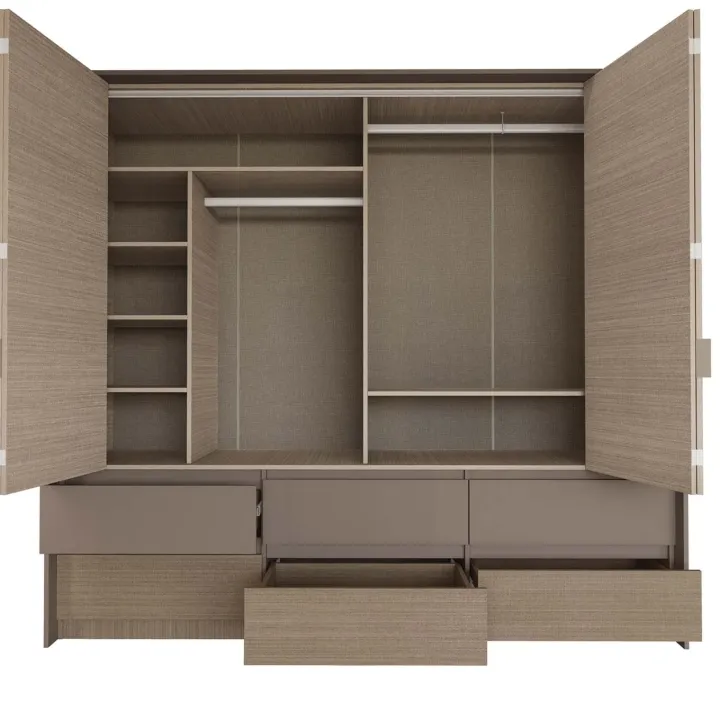 Armadio 240x220h cm 6 cassetti 2 ante a libro rovere scuro marrone Rebecca