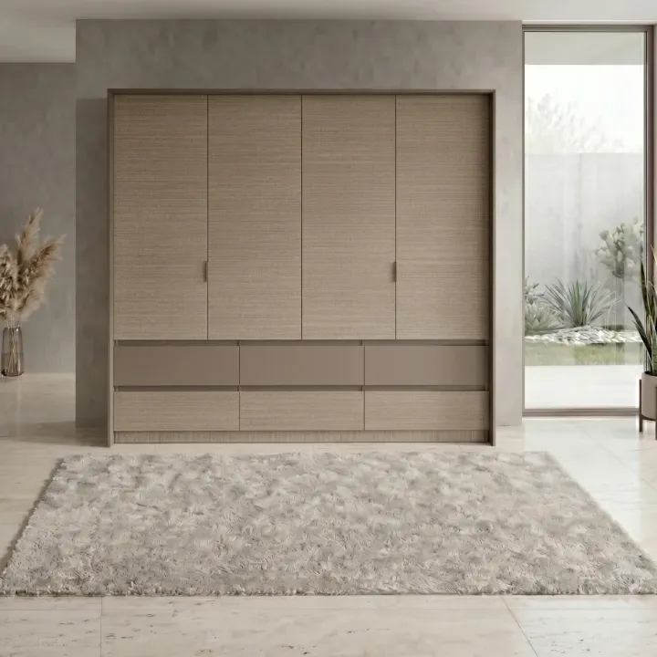 Armadio 240x220h cm 6 cassetti 2 ante a libro rovere scuro marrone Rebecca