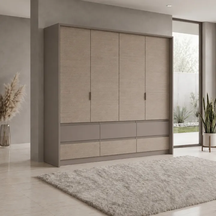 Armadio 240x220h cm 6 cassetti 2 ante a libro rovere scuro marrone Rebecca
