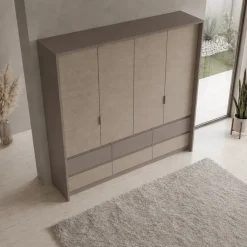 Armadio 240x220h cm 6 cassetti 2 ante a libro rovere scuro marrone Rebecca