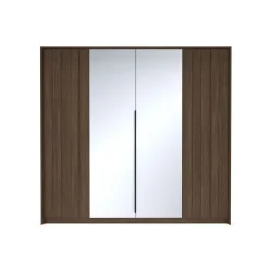 Armadio 223x210h cm con led e specchio 4 ante camera da letto noce Bois