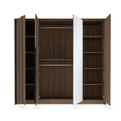 Armadio 223x210h cm con led e specchio 4 ante camera da letto noce Bois