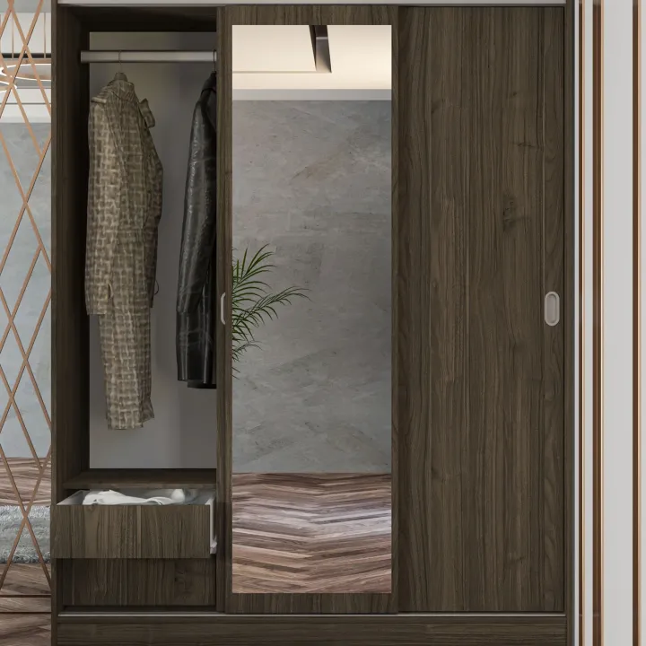 Armadio 150x191h cm scorrevole con specchio noce Collodi
