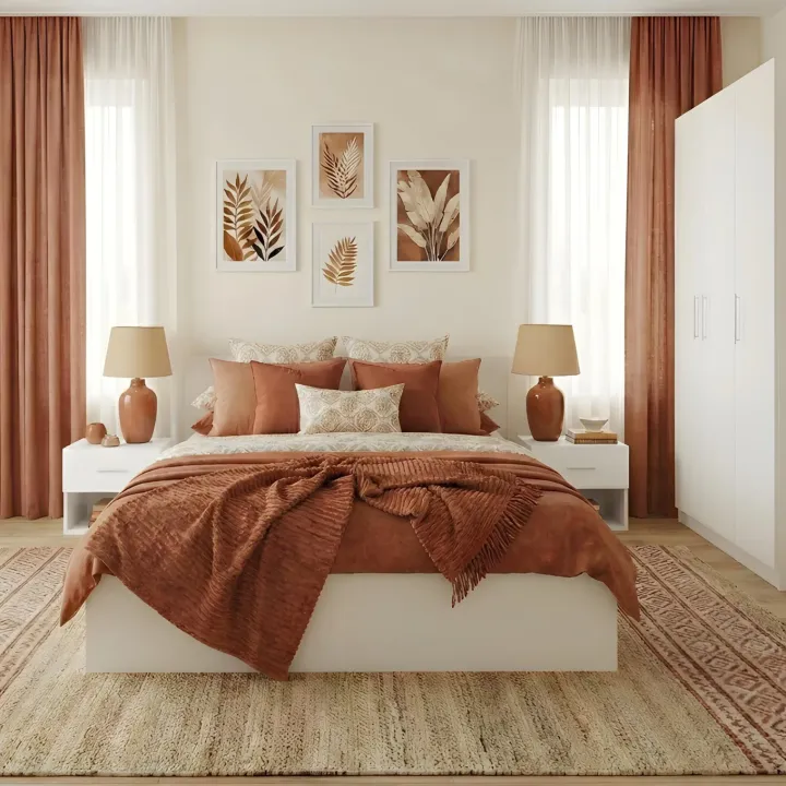 Camera da letto completa matrimoniale bianco con armadio e comodino Verona