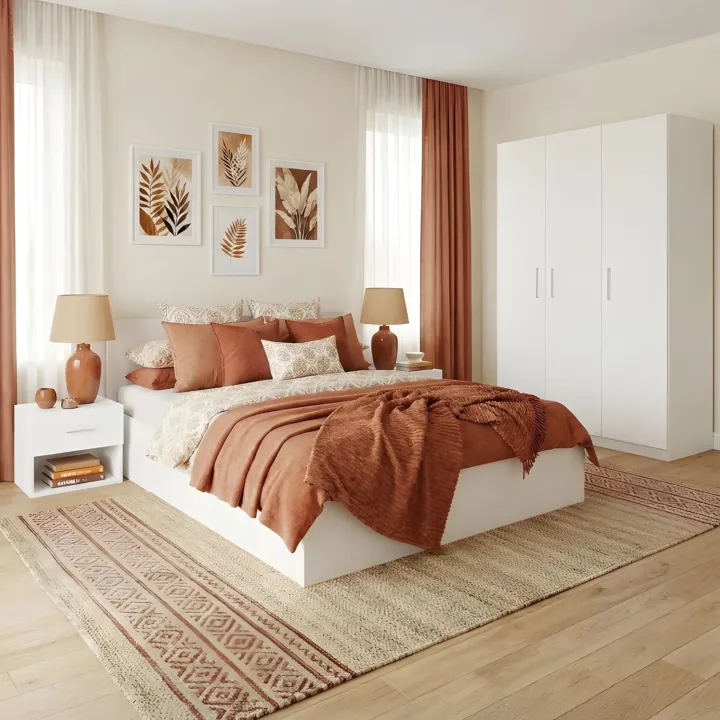 Camera da letto completa matrimoniale bianco con armadio e comodino Verona