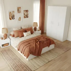 Camera da letto completa matrimoniale bianco con armadio e comodino Verona