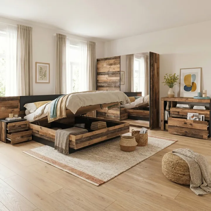Camera da letto completa matrimoniale legno vecchio antico nero Lubiana