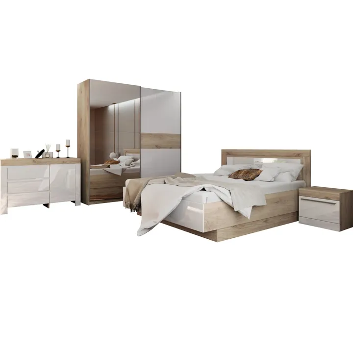 Camera da letto completa matrimoniale bianco lucido rovere sonoma Monaco