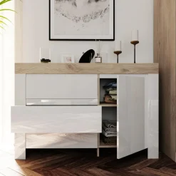 Camera da letto completa matrimoniale bianco lucido rovere sonoma Monaco