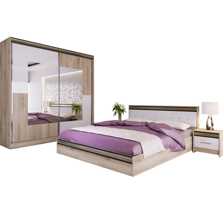 Camera da letto completa testiera trapuntata rovere bianco oro Riga