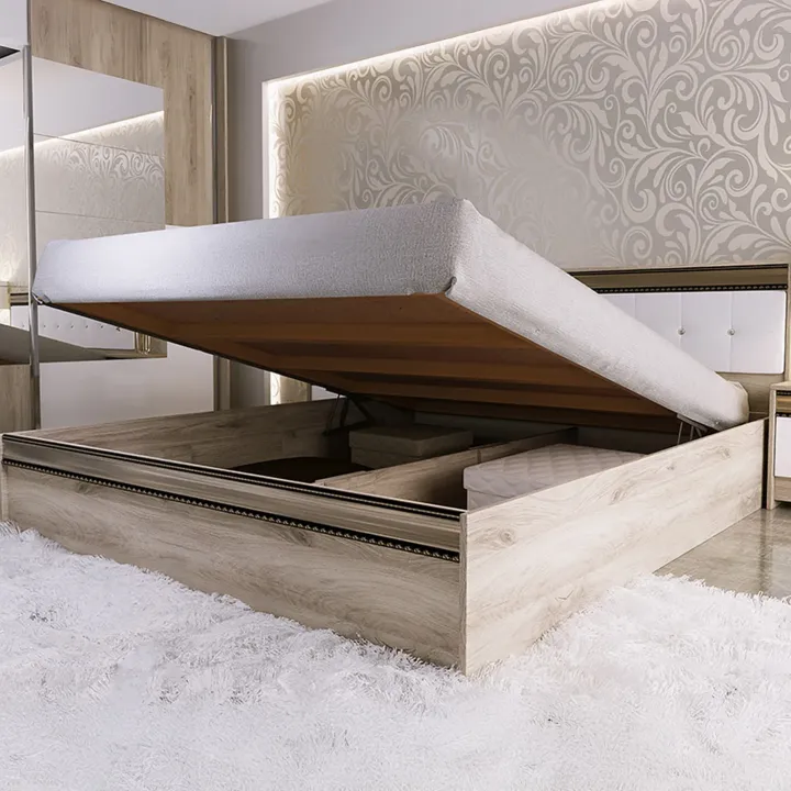 Camera da letto completa testiera trapuntata rovere bianco oro Riga