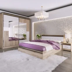 Camera da letto completa testiera trapuntata rovere bianco oro Riga