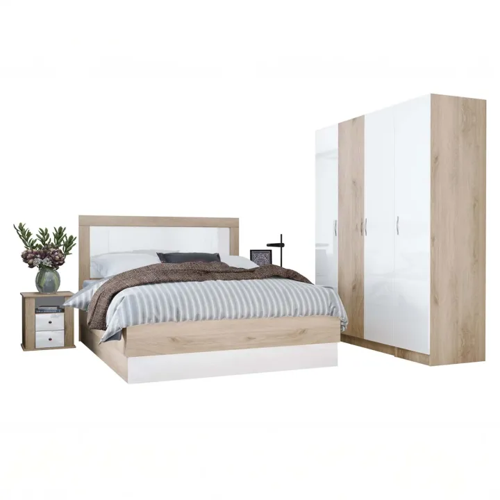 Camera da letto matrimoniale completa rovere bianco lucido Volterra